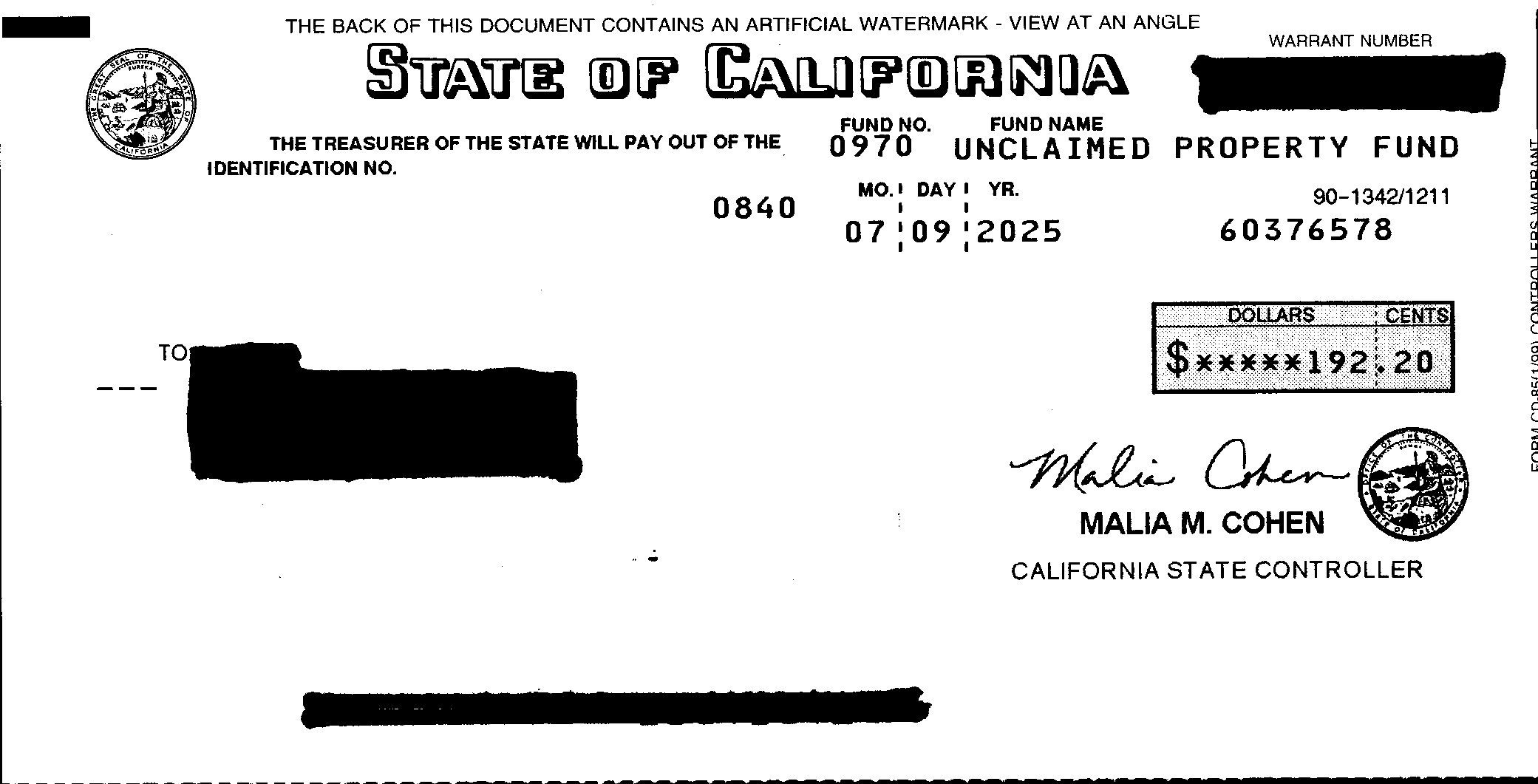State of California Unclaimed Property Check